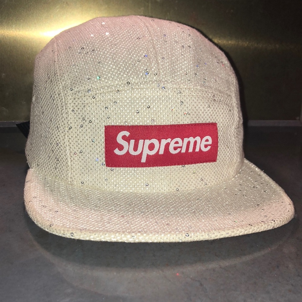 SUPREME White Sequin Cap NWOT